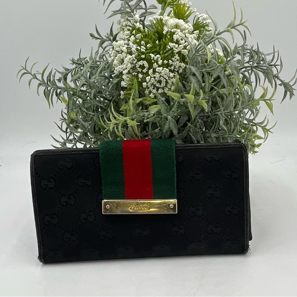 Gucci Handbags - SOLD!!! GUCCI Vintage GG Web Black Canvas and Leather Heritage Collection Wallet
